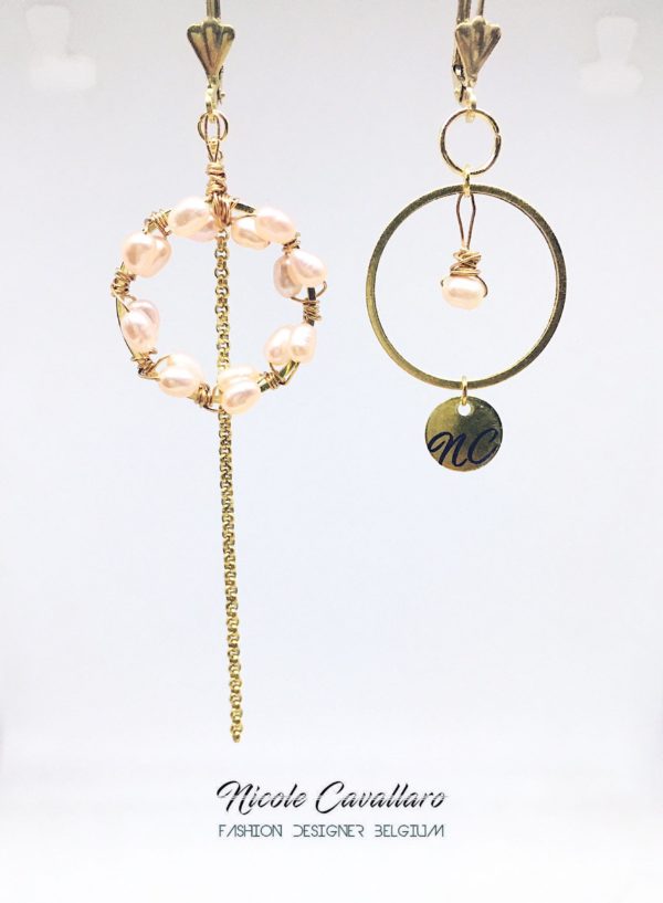 Boucles perles d'eau douce rosée