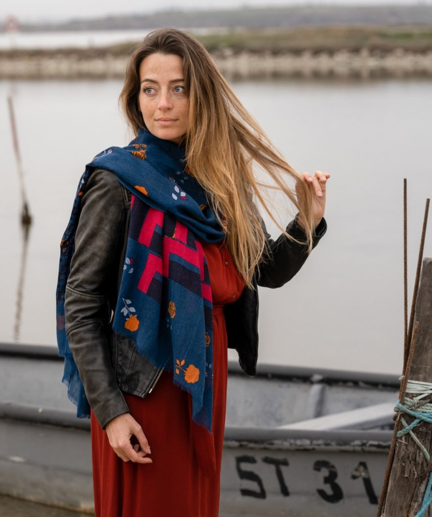 Foulard carré imprimé - Bleu - - 8.00