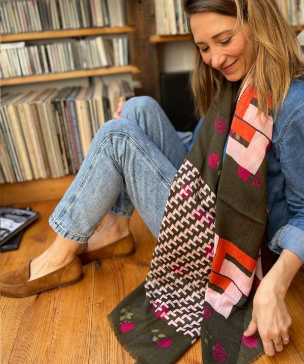 Foulard Roses Kaki