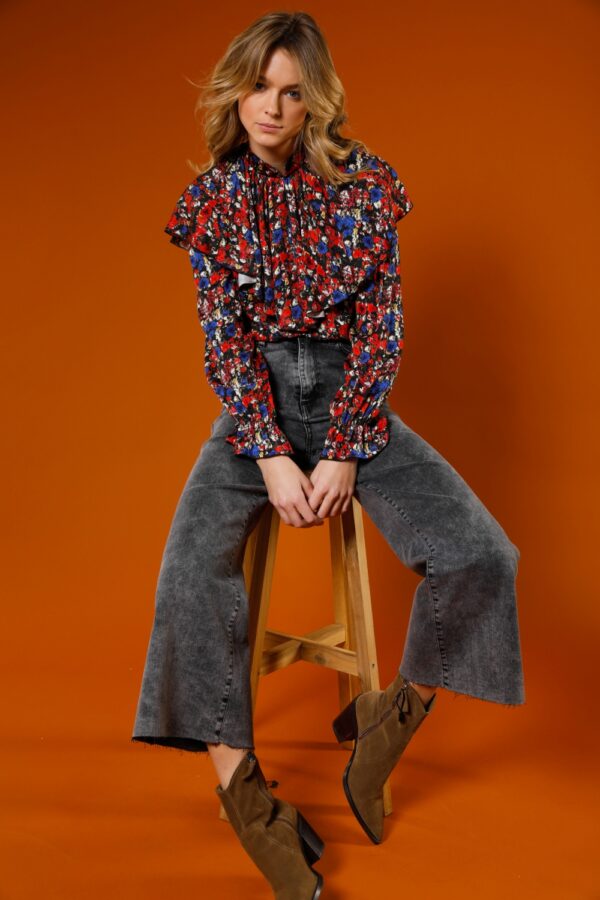 Pant large denim noir